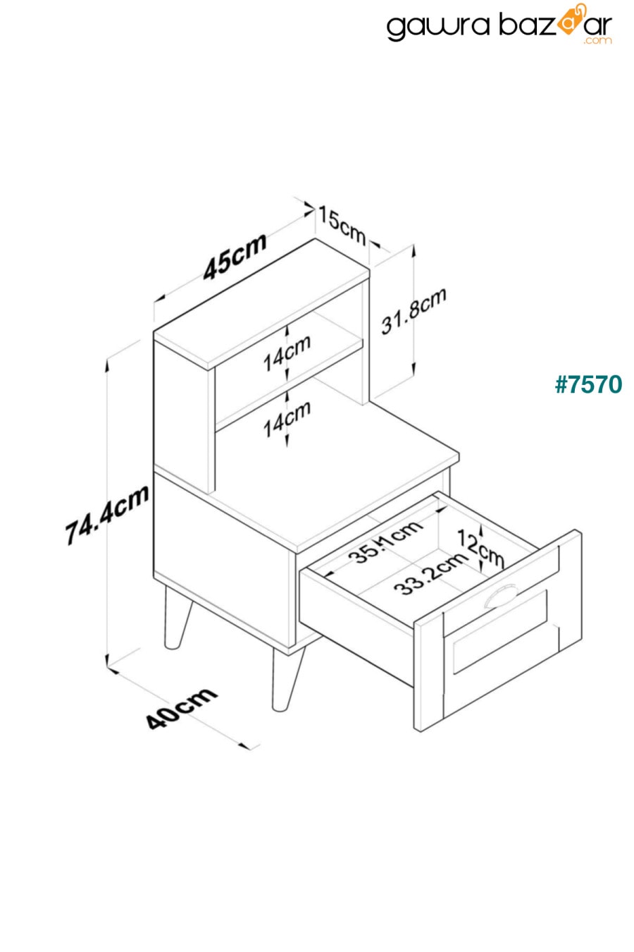 طاولة سرير جانبية من راني Bd105 مع رفين وطاولة ودرج بجانب السرير أبيض Rani Mobilya 1