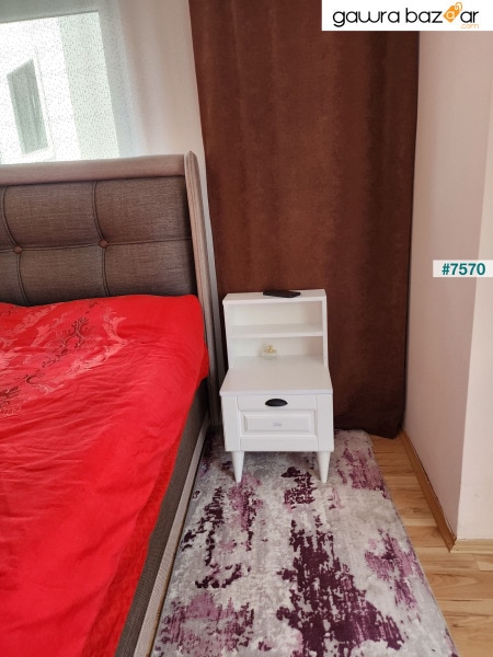 طاولة سرير جانبية من راني Bd105 مع رفين وطاولة ودرج بجانب السرير أبيض