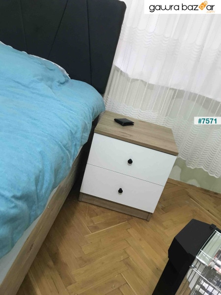 Rani BD108 طاولة جانبية لغرفة النوم بدرجين وسلة من خشب الجوز - أبيض