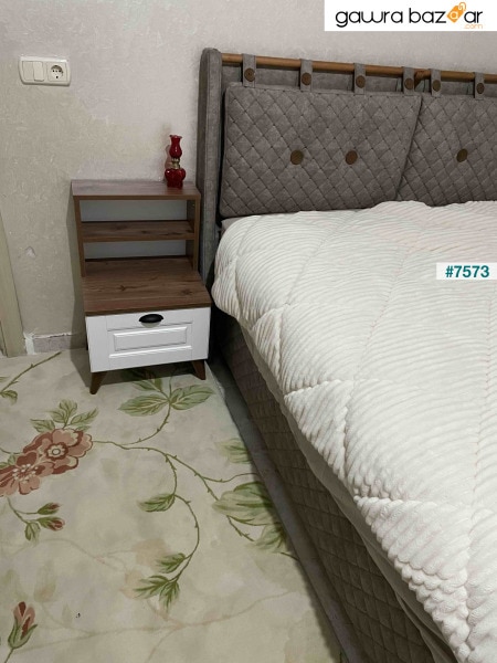 Rani BD105 طاولة سرير جانبية مع رفين ودرج غشاء جوزي مصغر - أبيض