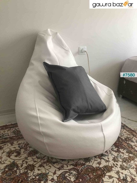 أريكة جلدية كمثرى + وسادة أرضية بيضاء
