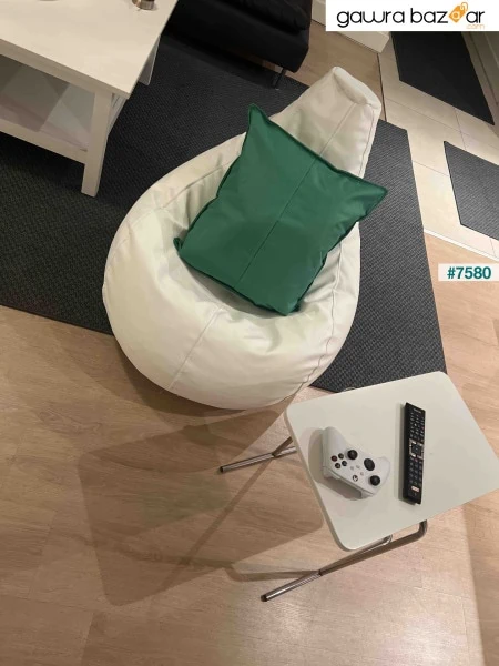 أريكة جلدية كمثرى + وسادة أرضية بيضاء