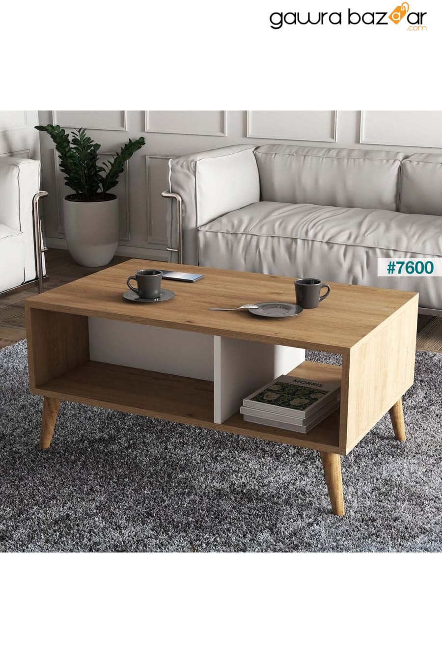إكسين (أرجل خشبية) سلة طاولة القهوة - أبيض 2074 Mezza 0