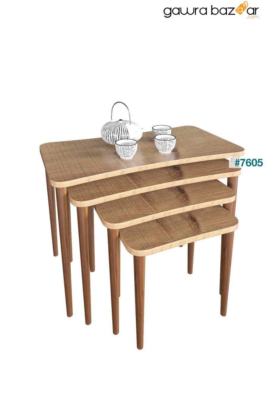 سيلينا 4 طاولة متداخلة خشبية لغرفة المعيشة طقم طاولة شاي - جوز Zuesse Dizayn 3