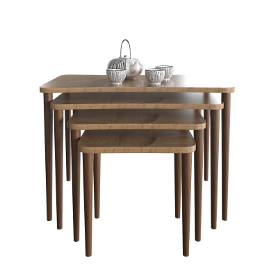 سيلينا 4 طاولة متداخلة خشبية لغرفة المعيشة طقم طاولة شاي - جوز