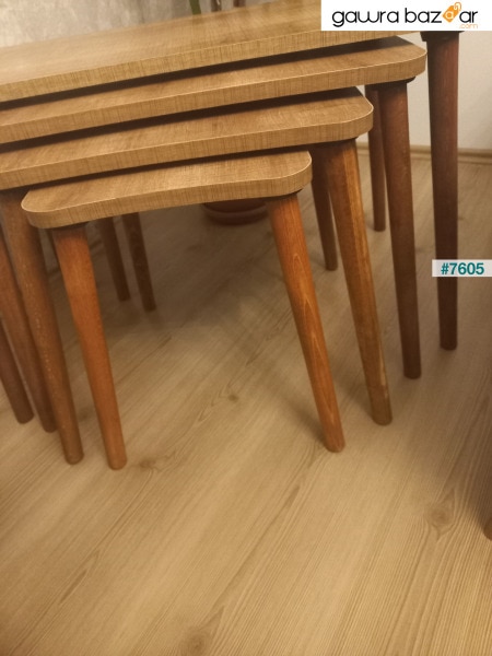 سيلينا 4 طاولة متداخلة خشبية لغرفة المعيشة طقم طاولة شاي - جوز