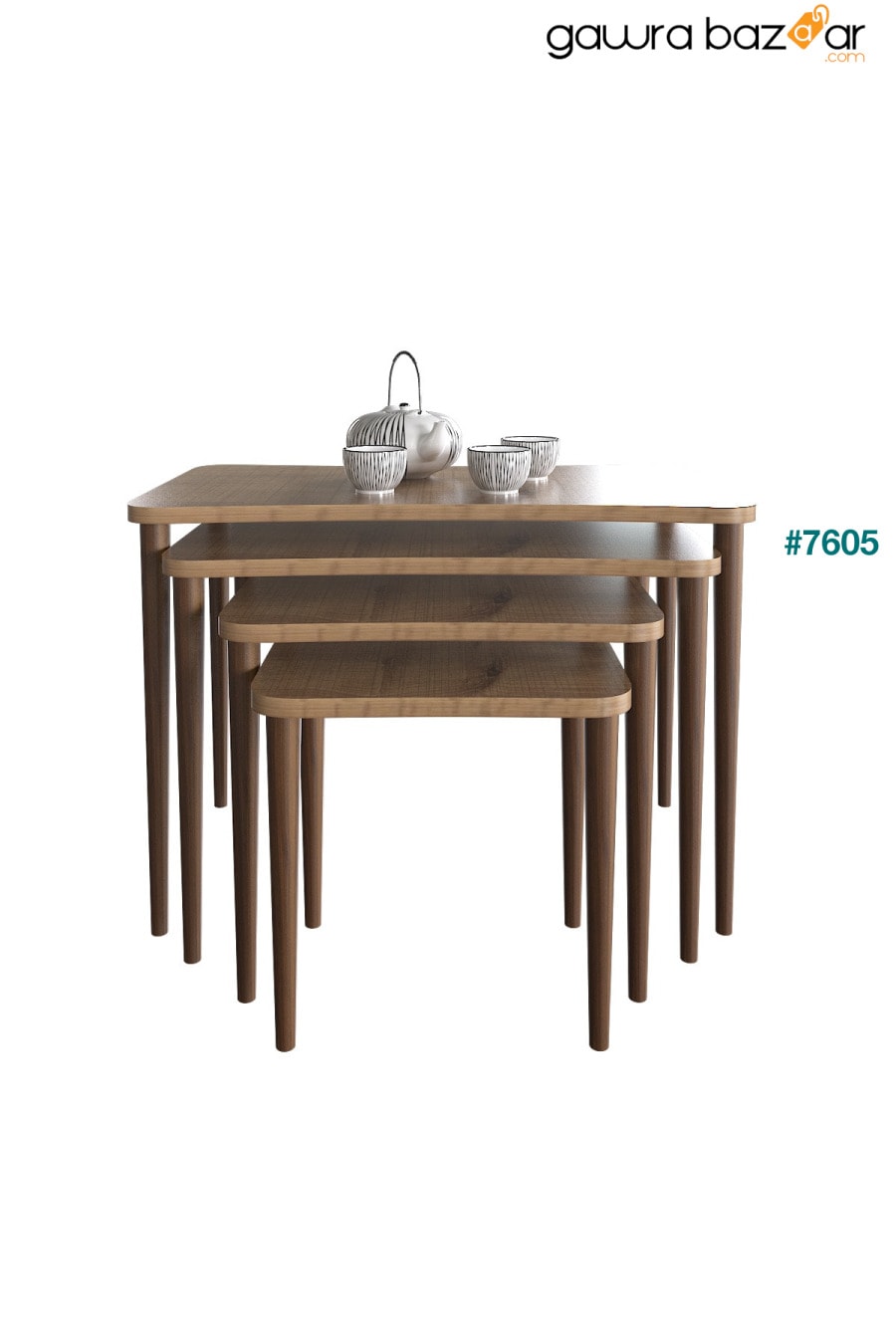 سيلينا 4 طاولة متداخلة خشبية لغرفة المعيشة طقم طاولة شاي - جوز Zuesse Dizayn 4