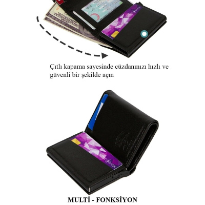 حافظة بطاقات جلدية آلية للرجال من الألومنيوم قابلة للانزلاق مع حجرة نقود ورقية (7،5 × 10 سم)