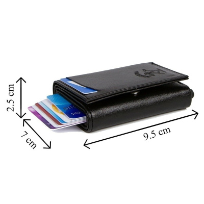 حافظة بطاقات جلدية آلية للرجال من الألومنيوم قابلة للانزلاق مع حجرة نقود ورقية (7،5 × 10 سم)