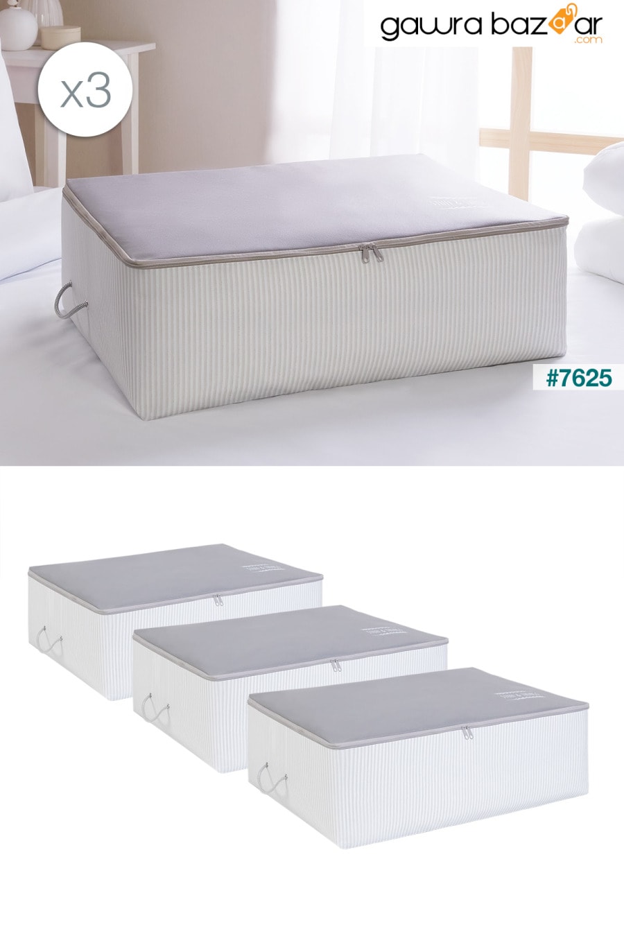 3 قطع حقيبة تخزين سفلية رمادية كبيرة الحجم 62 × 46 × 22 Ocean Home Textile 0