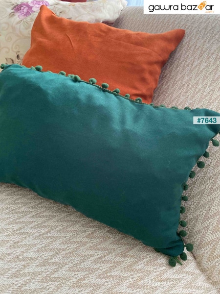 عبوة من قطعتين لون أخضر صنوبر بوم بوم وغطاء وسادة قطعتين 30 × 50 سم