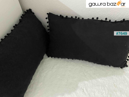 قطعتان أسود من Tiny Pompom غطاء وسادة غطاء مخملي قطعتان 30 X 50 سم