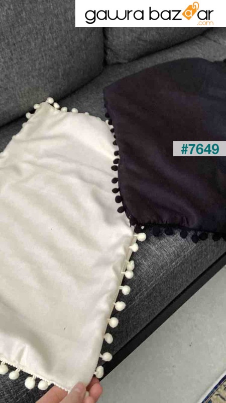 قطعتان أسود من Tiny Pompom غطاء وسادة غطاء مخملي قطعتان 30 X 50 سم