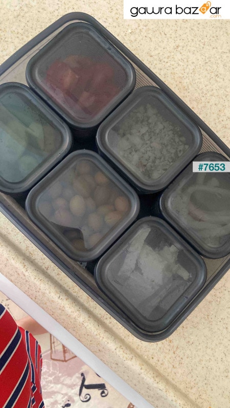 حاوية تخزين إفطار مميزة مع غطاء صينية - طقم إفطار مكون من 6 قطع أنثراسايت