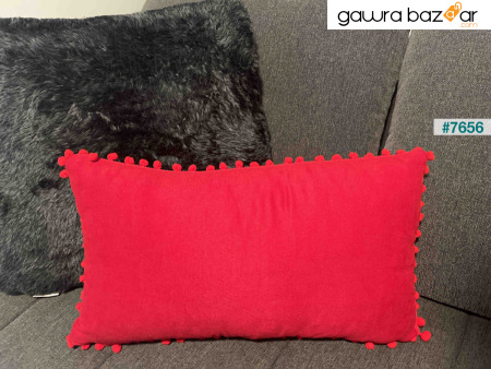 2 غطاء وسادة بوم بوم أحمر صغير الحجم قطعتين 30 × 50 سم