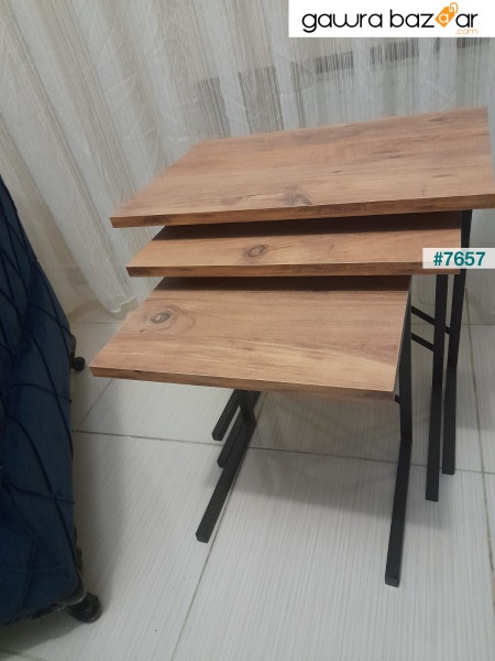 3 قطع Zg1 طاولة معدنية متداخلة خشب الصنوبر الأطلسي