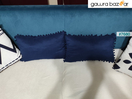 حزمة من قطعتين أزرق كحلي Tiny Pompom Throw Pillow Cover Velvet Look 2 قطعة 30 X 50 سم