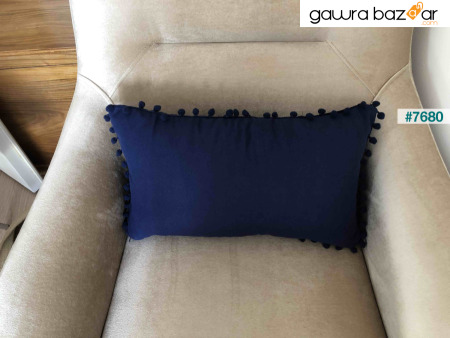 حزمة من قطعتين أزرق كحلي Tiny Pompom Throw Pillow Cover Velvet Look 2 قطعة 30 X 50 سم