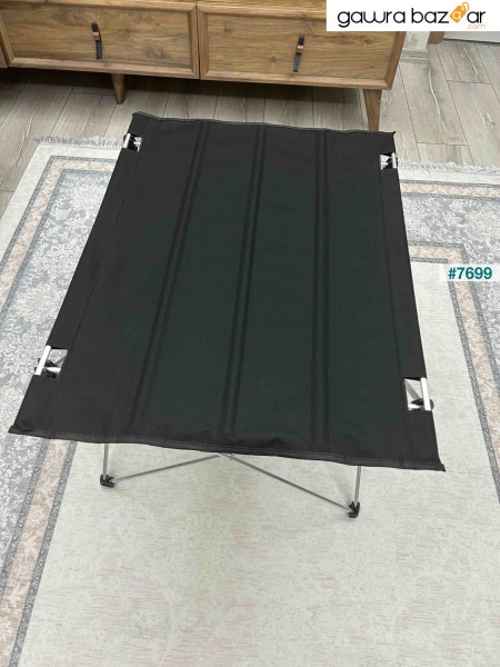 طاولة التخييم والنزهات القماشية القابلة للطي ، أسود ، موديل عريض ، 73 × 55 × 48 سم