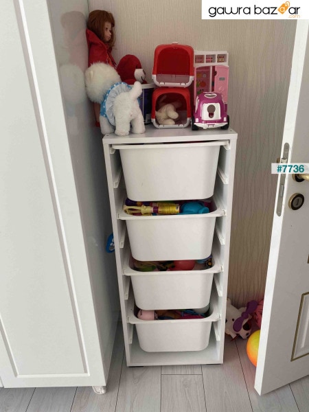 خزانة ألعاب متعددة الأغراض مع 4 سلال عميقة خزانة مطبخ بيضاء