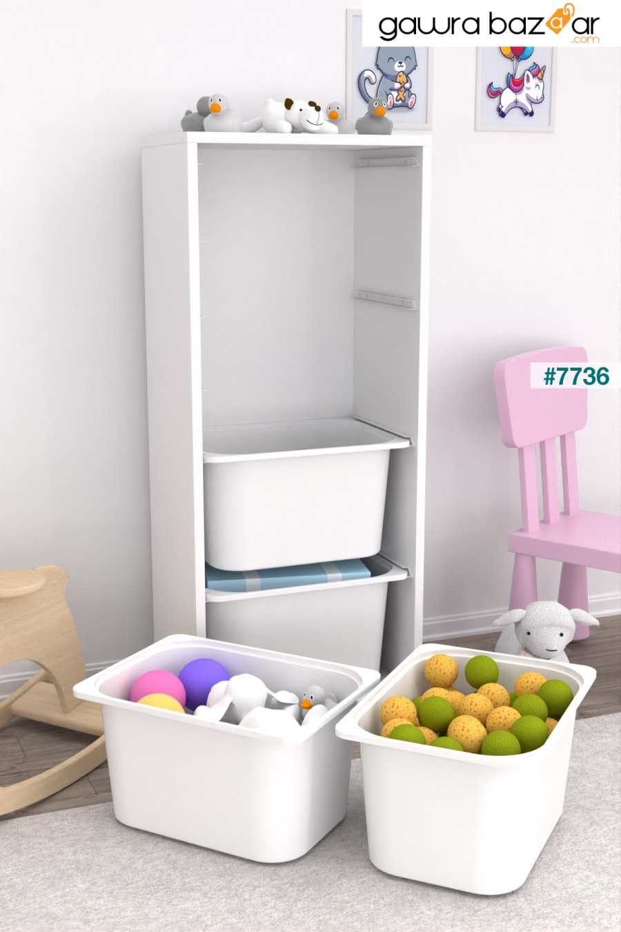 خزانة ألعاب متعددة الأغراض مع 4 سلال عميقة خزانة مطبخ بيضاء Pratico 2