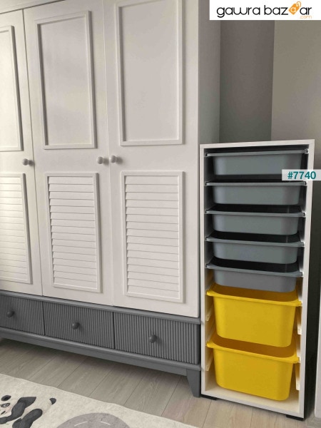 7 سلة خزانة لعبة خزانة متعددة الأغراض المطبخ الحمام خزانة المؤن أصفر رمادي
