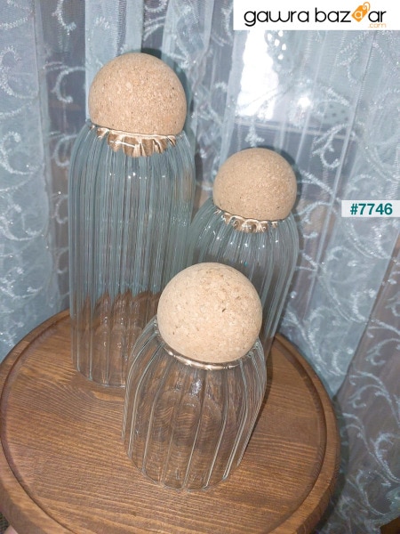 جرة زجاجية بغطاء كرة فطر مجموعة من 3