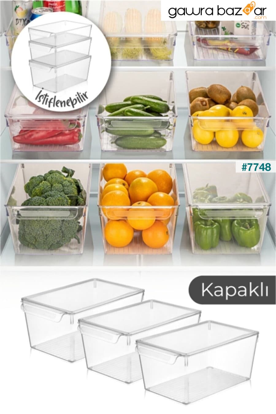 طقم منظم للثلاجة من 3 قطع مع غطاء شفاف لحفظ الفواكه والخضروات Fosko home 1