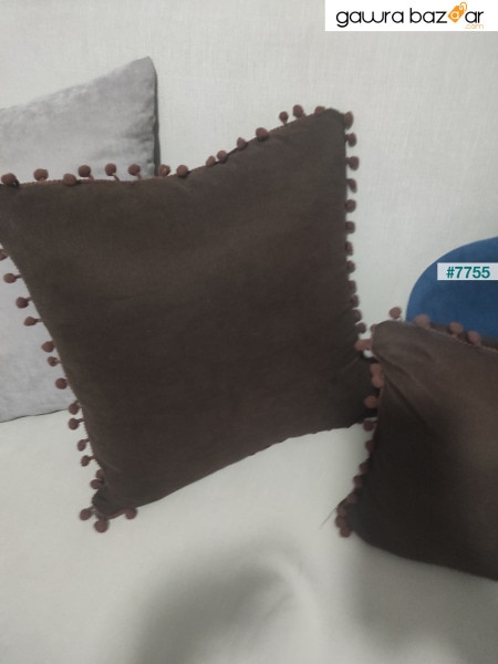 عبوة من قطعتين بغطاء وسادة بوم بوم بني صغير الحجم قطعتين 30 × 50 سم