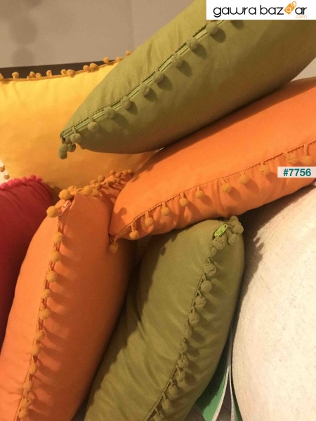 طقم غطاء وسادة بوم بوم 4 قطع نيون 4 قطع 43 × 43 سم أخضر فستقي ، فوشيا ، برتقالي ، أصفر