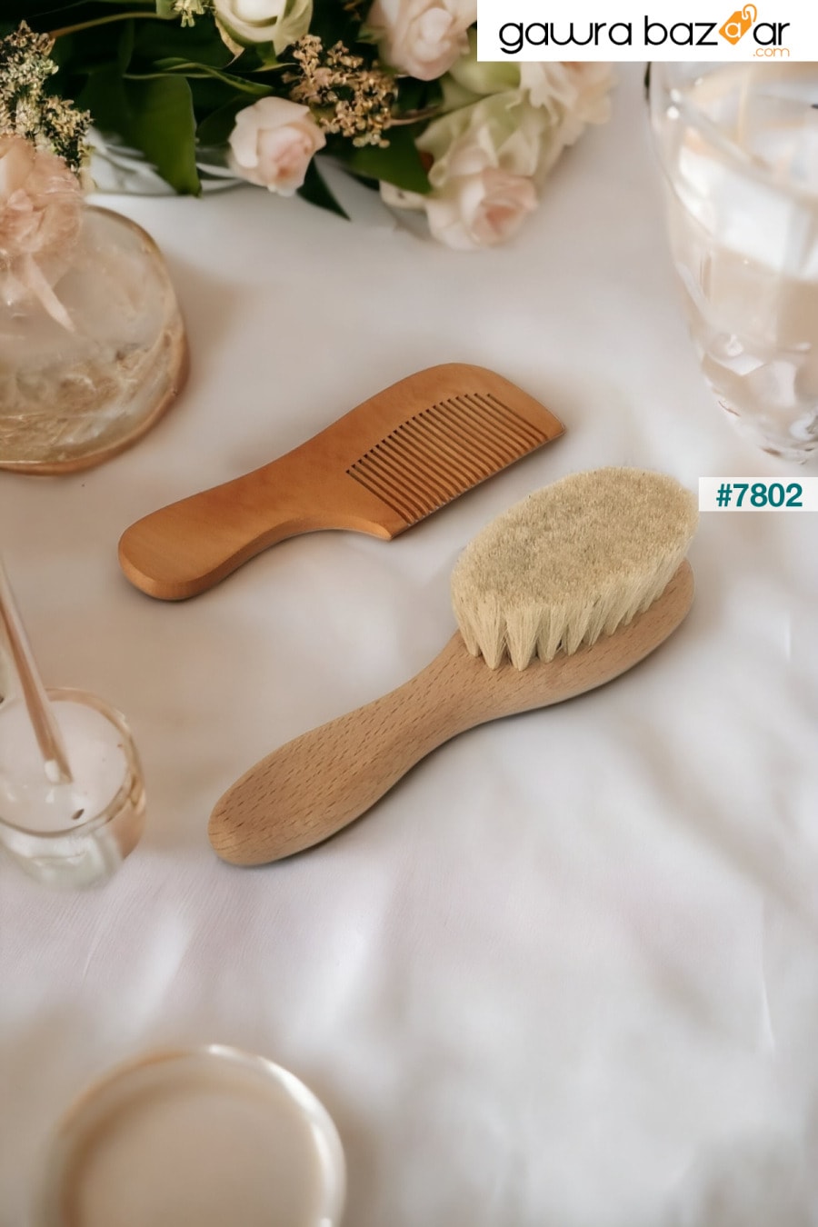 مجموعة مكونة من 2 فرشاة شعر من شعر الماعز الطبيعي ومشط من الخشب الطبيعي - مقاس متوسط Fulia 0