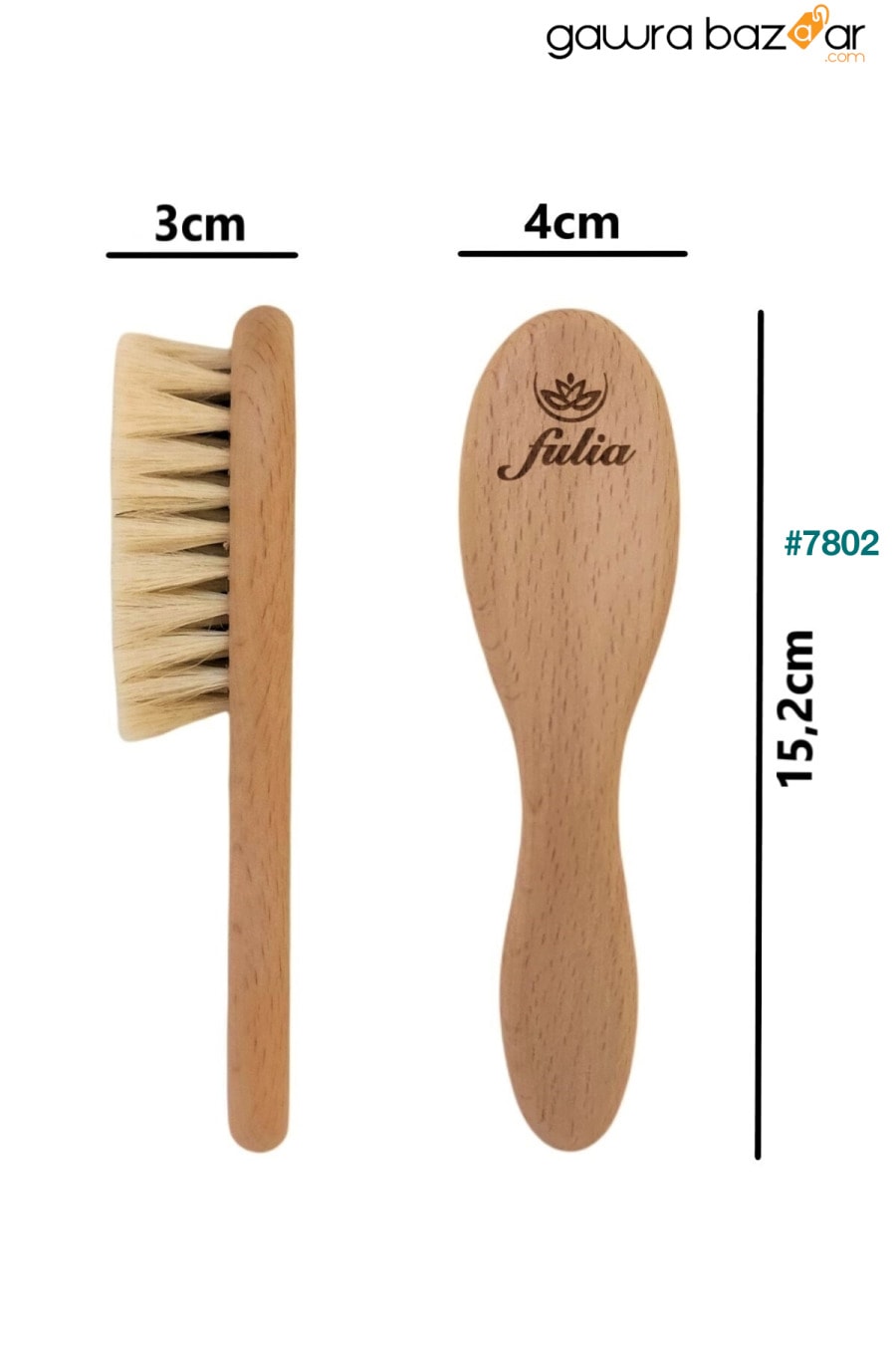 مجموعة مكونة من 2 فرشاة شعر من شعر الماعز الطبيعي ومشط من الخشب الطبيعي - مقاس متوسط Fulia 2