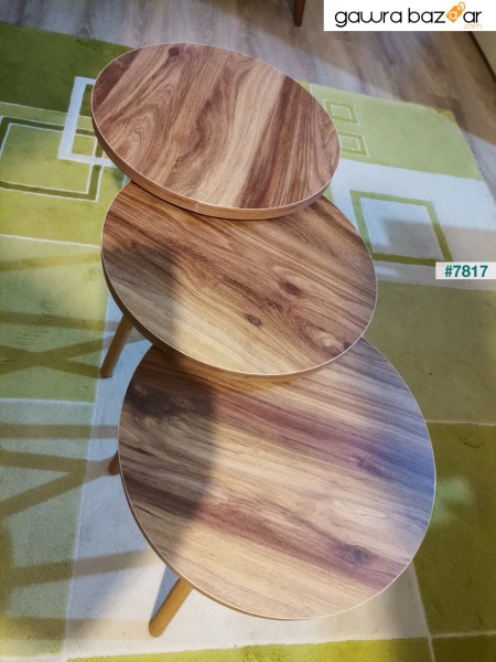 طاولة متداخلة من خشب الجوز مكونة من 3 أطقم دائرية