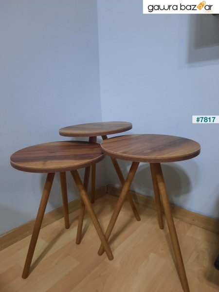 طاولة متداخلة من خشب الجوز مكونة من 3 أطقم دائرية