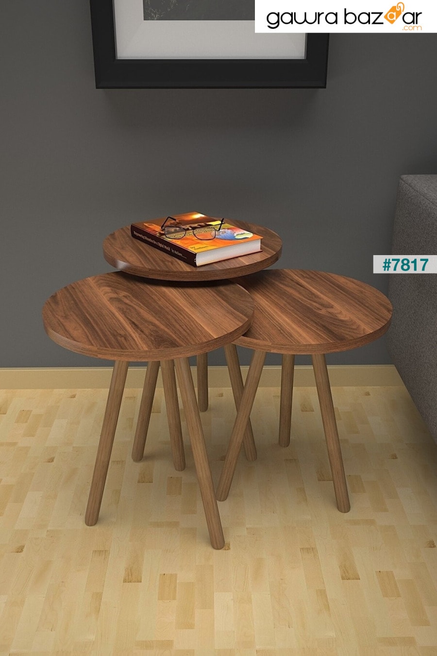 طاولة متداخلة من خشب الجوز مكونة من 3 أطقم دائرية Mobezzo 1
