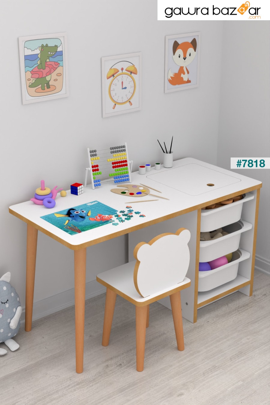 لعبة طاولة دراسة الأطفال وطاولة نشاط مع سلة بيضاء Pratico 1