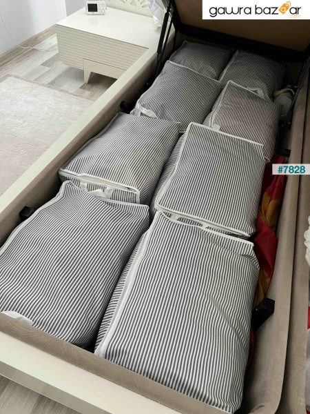 6 قطع حقيبة تخزين سفلية مخططة باللون الرمادي - 30 * 50 * 20 سم.