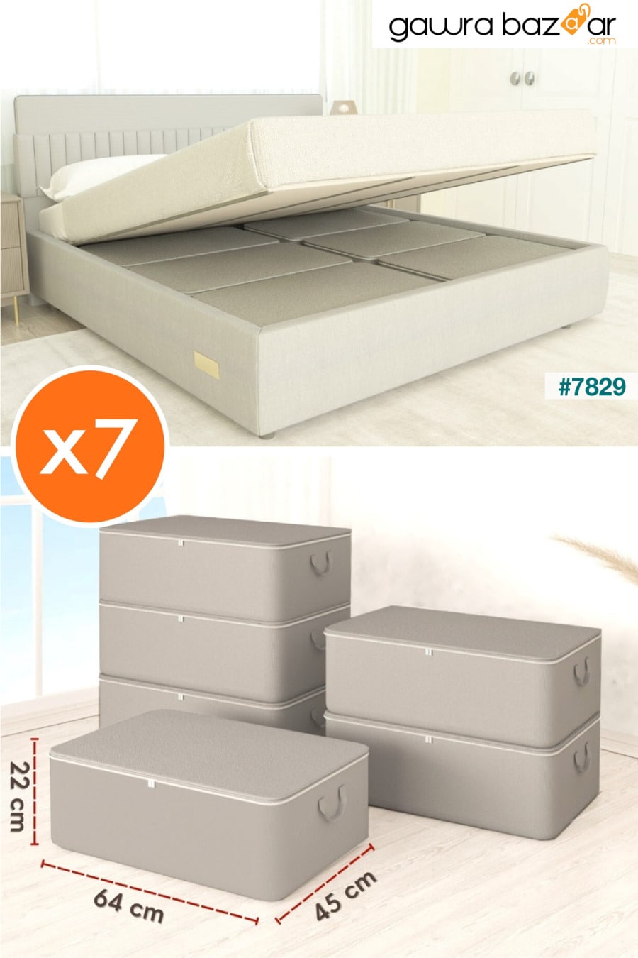 حقيبة تخزين من 7 قطع من نوع القاعدة وسرير الأريكة 64 × 45 × 22 سم She Berrak 2