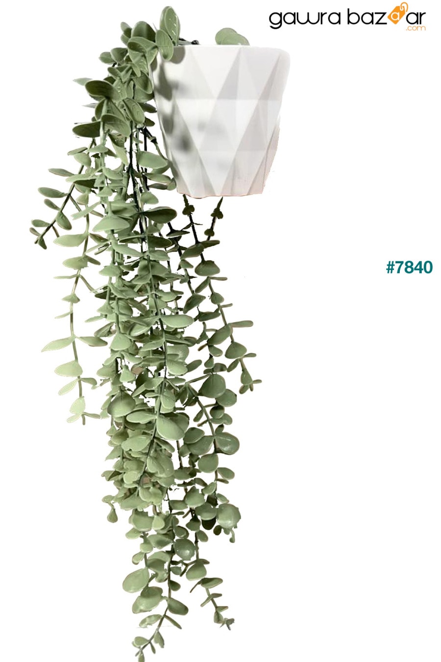 مصباح معلق على شكل زهرة اصطناعية من الألماس باللون الأخضر الباستيل من الأوكالبتوس في وعاء أبيض Lilac Home 1