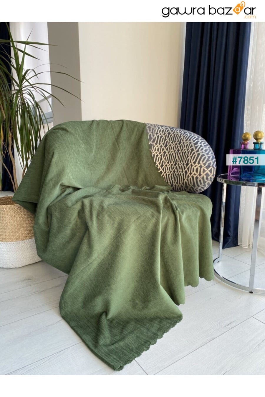 غطاء أريكة شينيل مزدوج الوجهين باللون الأخضر من Nefti غطاء أريكة سرير رمي Koçhan Manifatura 0