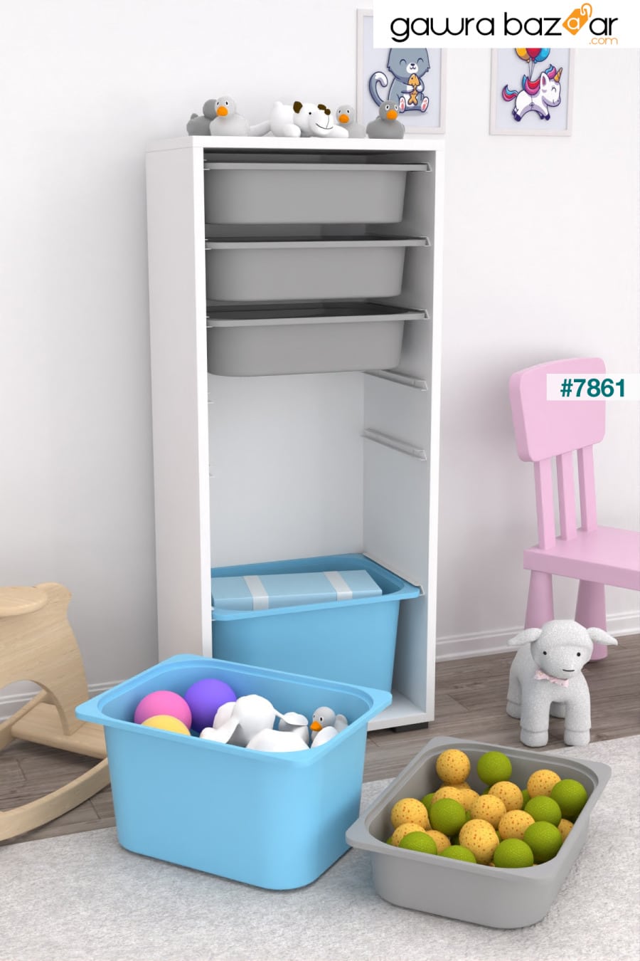 2 Big 4 خزانة ألعاب صغيرة متعددة الأغراض خزانة ألعاب للمطبخ باللون الأزرق والرمادي Pratico 2