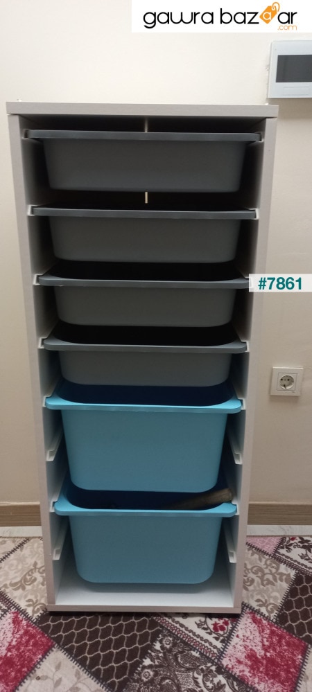 2 Big 4 خزانة ألعاب صغيرة متعددة الأغراض خزانة ألعاب للمطبخ باللون الأزرق والرمادي