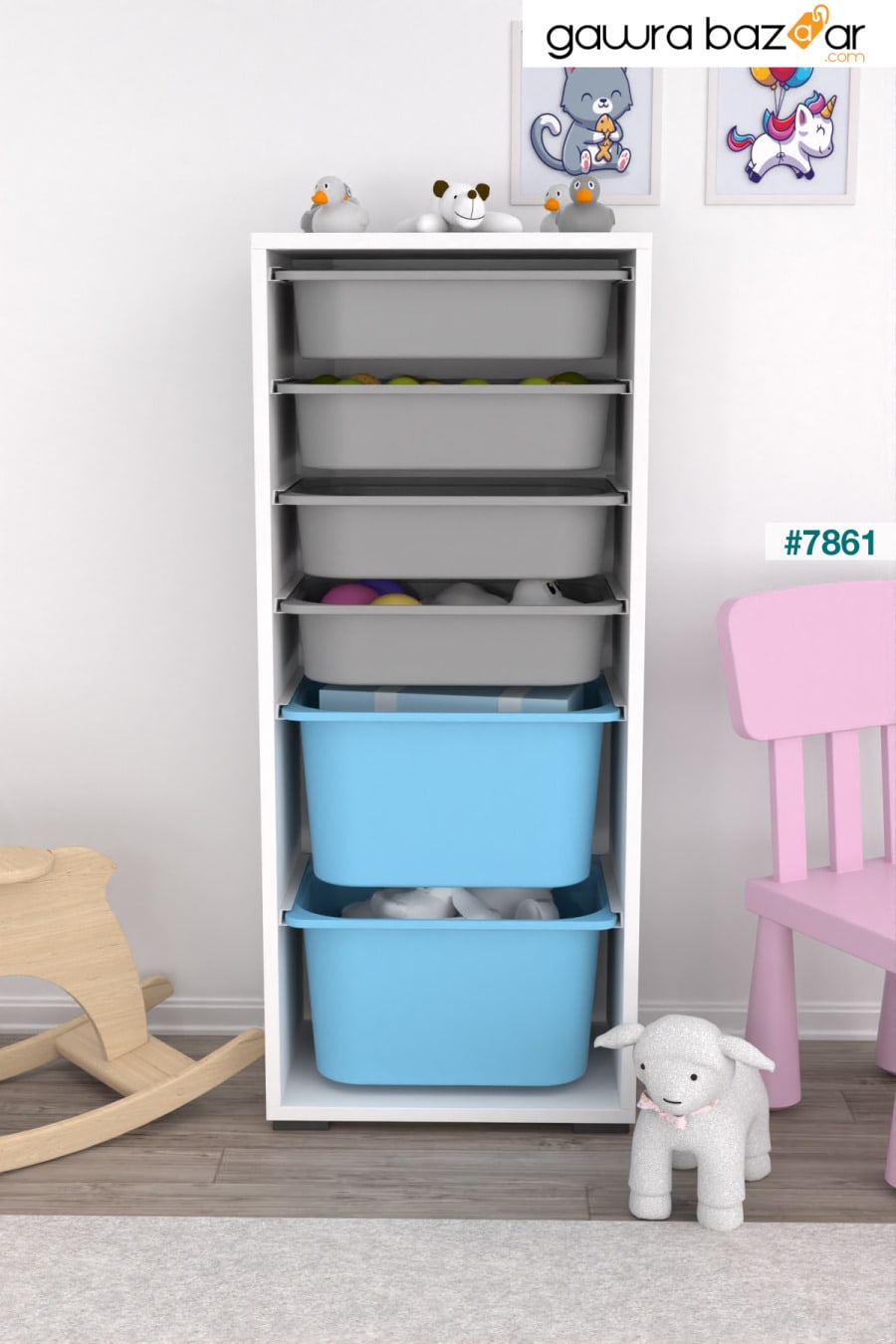 2 Big 4 خزانة ألعاب صغيرة متعددة الأغراض خزانة ألعاب للمطبخ باللون الأزرق والرمادي Pratico 0