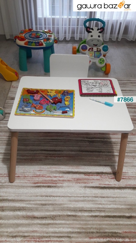 طاولة الأطفال ذات السطح الصافي الصيفي - طاولة الأنشطة - مجموعة مكتب دراسة الأطفال مع كرسي واحد