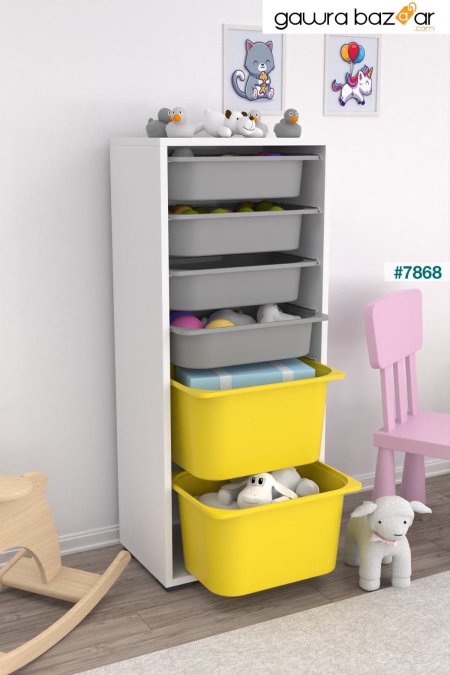 2 Big 4 خزانة ألعاب صغيرة متعددة الأغراض للمطبخ والحمام خزانة ألعاب باللون الأصفر والرمادي Pratico 1