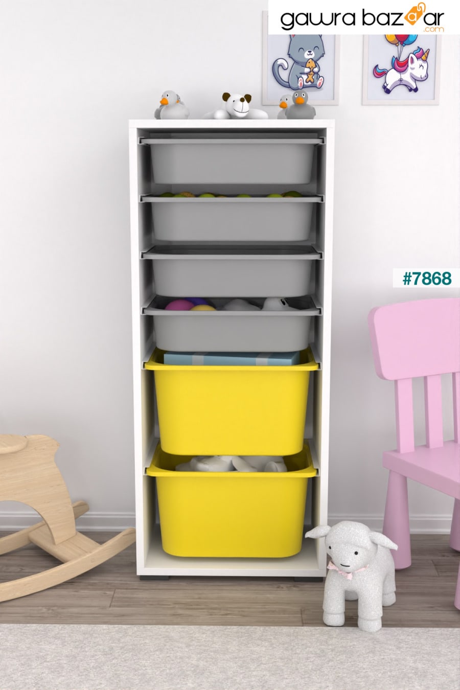 2 Big 4 خزانة ألعاب صغيرة متعددة الأغراض للمطبخ والحمام خزانة ألعاب باللون الأصفر والرمادي Pratico 0