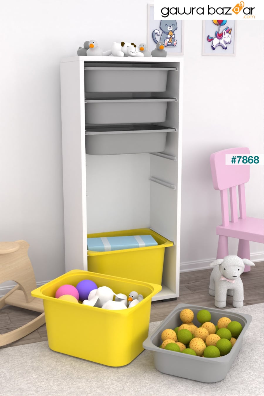 2 Big 4 خزانة ألعاب صغيرة متعددة الأغراض للمطبخ والحمام خزانة ألعاب باللون الأصفر والرمادي Pratico 2