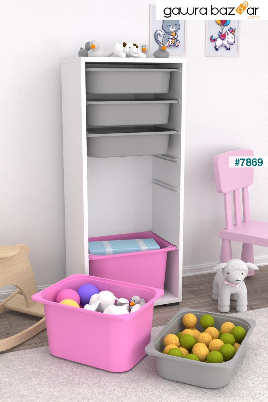 2 Big 4 خزانة ألعاب صغيرة متعددة الأغراض خزانة ألعاب للمطبخ وردي رمادي Pratico 2