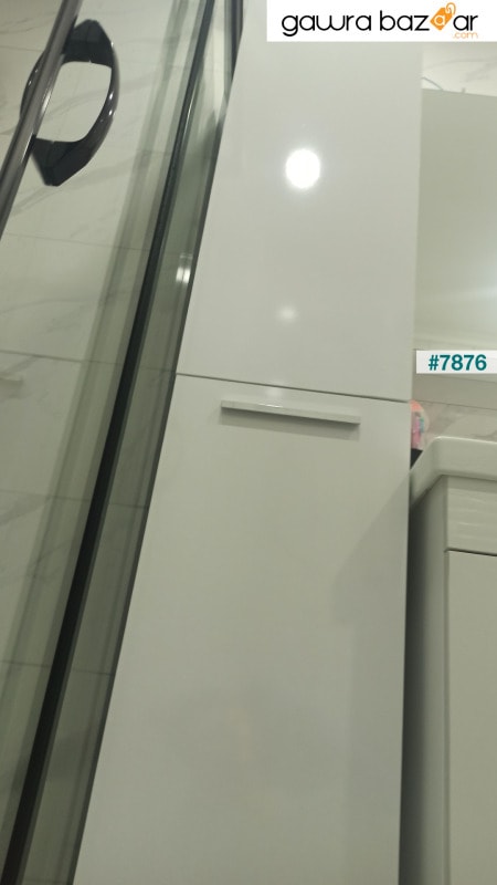خزانة حمام طويلة مع سلة غسيل 167 سم معلقة على الحائط كاملة بيضاء لامعة Mdf