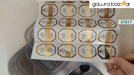 مجموعة رائعة من 6 أوعية تخزين مربعة من Boly مع ملصق ذهبي وملعقة 550 مل - مجموعات متعددة